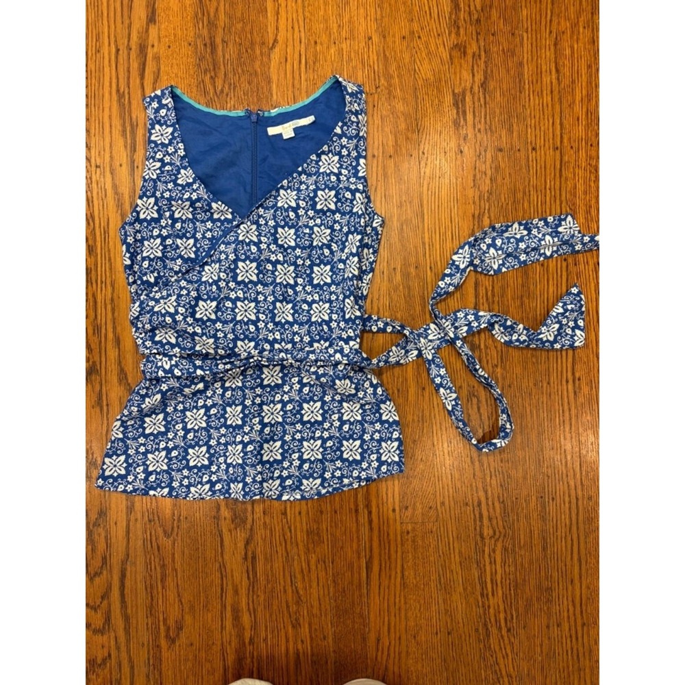 Classic Boden Wrap Tank Top Sz 2 - Blue & White